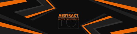 Illustration for Black abstract wide banner with orange and gray lines, arrows and angles. Dark modern sporty bright futuristic abstract background. Wide vector illustration. - Royalty Free Image