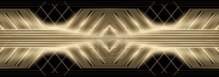 Ilustración de Fondo abstracto de lujo negro y oro vector con flechas doradas, ángulos y líneas. Elegante banner ancho de lujo con formas de flecha geométrica 3d y rayos de luz. Ilustración vectorial - Imagen libre de derechos