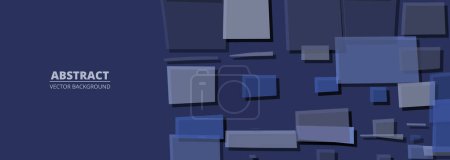 Banner ancho azul con formas rectangulares geométricas irregulares. Fondo abstracto con arte ingenuo. Evolución del minimalismo ilustración retro vector