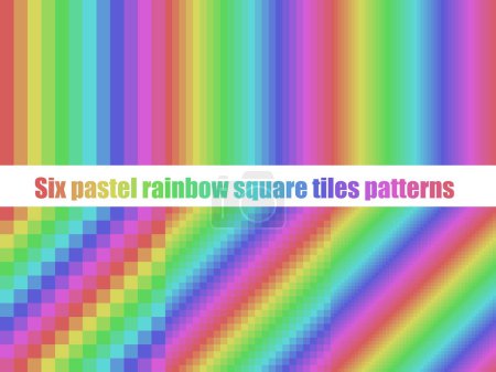 Illustration for Rainbow square tiles seamless vector seamless pattern pastel soft feel, collection of six, for web, background, poster, header - Royalty Free Image