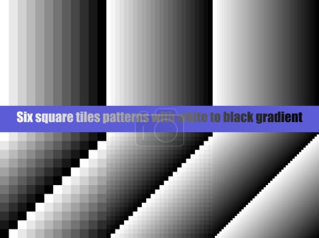 Photo for Black to white gradient in square tiles, seamless vector pattern, grey scale, contrasting tones, collection of six, for web, background, poster, banner - Royalty Free Image
