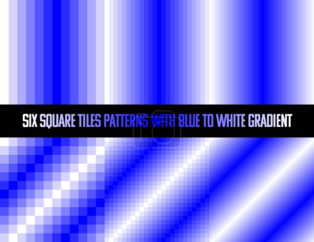 Téléchargez les photos : Gradient bleu à blanc en tuiles carrées, motif vectoriel sans couture, monochromatique, collection de six, pour toile, fond, affiche, bannière - en image libre de droit