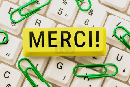 Photo for Hand writing sign Merci, Business concept thank you in French what is said when someone helps you in France - Royalty Free Image