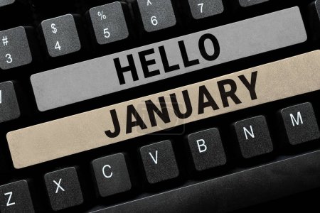 Foto de Texto manuscrito Hola enero, Concepto que significa saludo utilizado al dar la bienvenida al 1er mes del año - Imagen libre de derechos