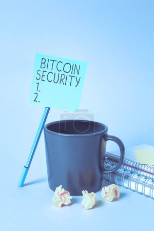 Photo for Conceptual display Bitcoin Security, Business idea process to proactively monitor the brand reputation Piece Of Paper With Important Message On Desk With Office Supplies. - Royalty Free Image
