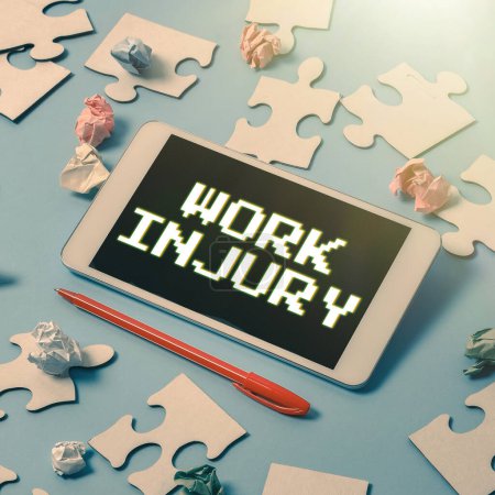 Photo for Text caption presenting Work Injury, Concept meaning an accident occurred as a result of labor resulting to an damage - Royalty Free Image