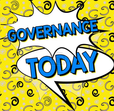 Photo for Text sign showing Governance, Word for exercised in handling an economic situation in a nation Design Drawing Of Some Comic Frames As Background With Speech Bubbles - Royalty Free Image