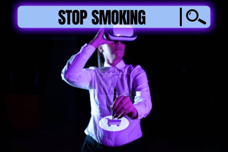Photo for Text sign showing Stop Smoking, Business overview narrative style of uttering sequence of events in order Businessman Drawing Business Graph And Presenting Ideas For Progress. - Royalty Free Image