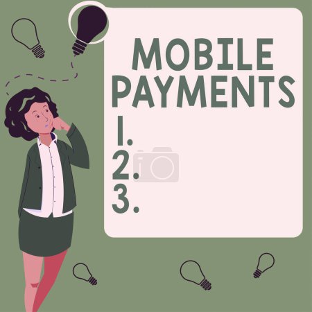 Foto de Signo de texto que muestra pagos móviles, Word Escrito en la transacción financiera procesada a través de un teléfono inteligente - Imagen libre de derechos