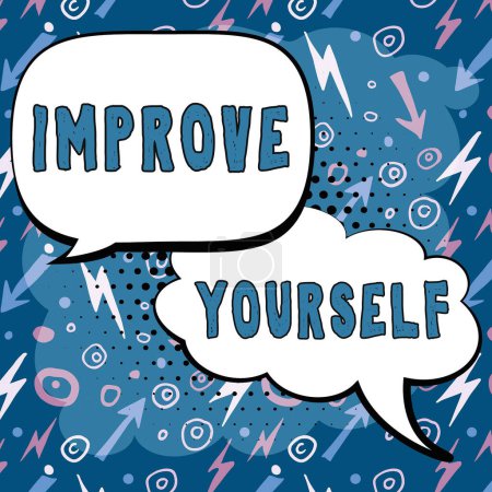 Photo for Sign displaying Improve Yourself, Business overview to make your skills looks becoming a better person Design Drawing Of Some Comic Frames As Background With Speech Bubbles - Royalty Free Image