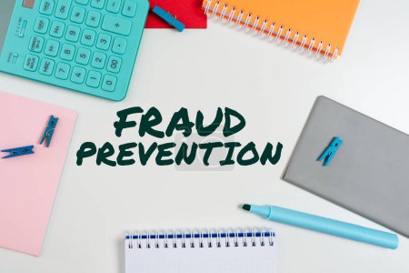 Signes manuscrits Prévention de la fraude, Photo conceptuelle pour sécuriser l'entreprise et ses processus contre le canular