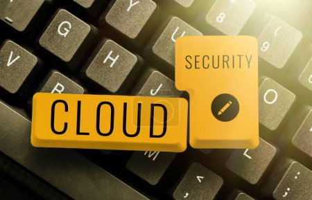 Foto de Texto que presenta Cloud Security, Idea de negocio Imponer un sistema seguro de datos existentes en Internet - Imagen libre de derechos