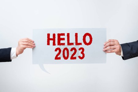 Photo for Sign displaying Hello 2023, Conceptual photo Hoping for a greatness to happen for the coming new year - Royalty Free Image