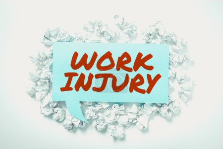 Photo for Writing displaying text Work Injury, Internet Concept an accident occurred as a result of labor resulting to an damage - Royalty Free Image