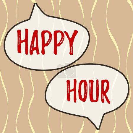 Téléchargez les photos : Légende textuelle présentant Happy Hour, Idée d'entreprise Passer du temps pour des activités qui vous permettent de vous détendre un moment - en image libre de droit