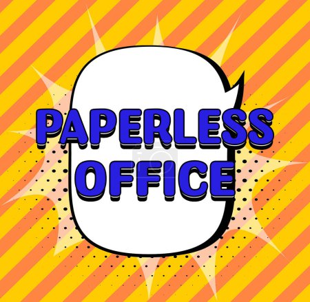 Téléchargez les photos : Texte manuscrit Paperless Office, Word Écrit sur l'environnement de travail dans lequel l'utilisation du papier est éliminée - en image libre de droit