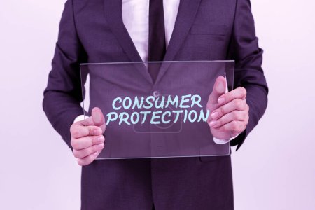 Foto de Texto a mano Protección del consumidor, escaparate de las empresas Leyes de comercio justo para garantizar la protección de los derechos de los consumidores - Imagen libre de derechos