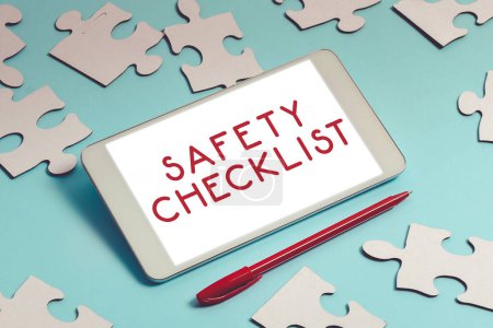 Photo for Hand writing sign Safety Checklist, Internet Concept list of items you need to verify, check or inspect - Royalty Free Image