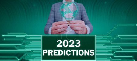 Photo for Text sign showing 2023 Predictions, Internet Concept list of things you feel that going to happen without proof - Royalty Free Image