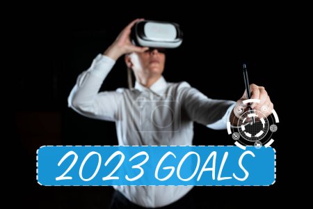 Foto de Texto que muestra la inspiración 2023 Objetivos, Visión general del negocio Un plan para hacer algo nuevo y mejor para el próximo año - Imagen libre de derechos