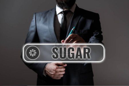 Foto de Señal que muestra Azúcar, Palabra para sustancia cristalina dulce obtenida de varias plantas como la caña - Imagen libre de derechos