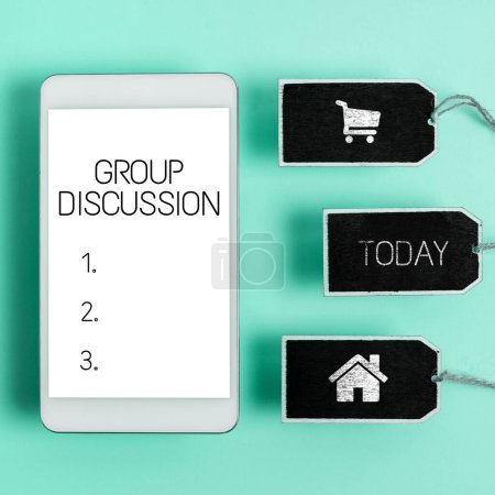 Photo for Text caption presenting Group Discussion, Conceptual photo gather either formally or informally to bring up ideas - Royalty Free Image