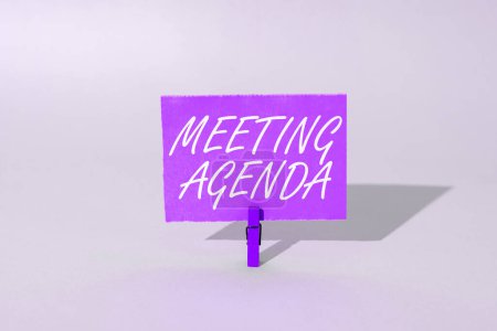 Photo for Hand writing sign Meeting Agenda, Word Written on An agenda sets clear expectations for what needs to a meeting - Royalty Free Image