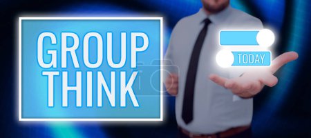 Photo for Text sign showing Group Think, Business idea gather either formally or informally to bring up ideas - Royalty Free Image