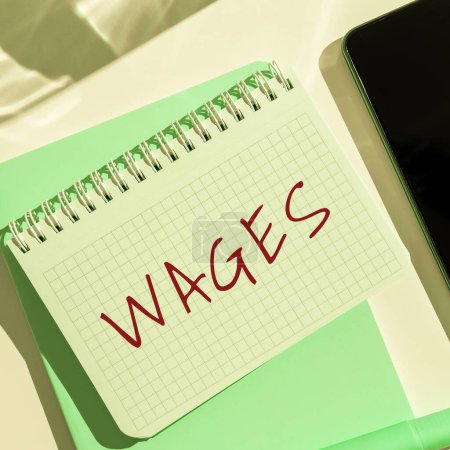 Writing displaying text Wages, Business concept fixed regular payment earned for work or services paid on daily