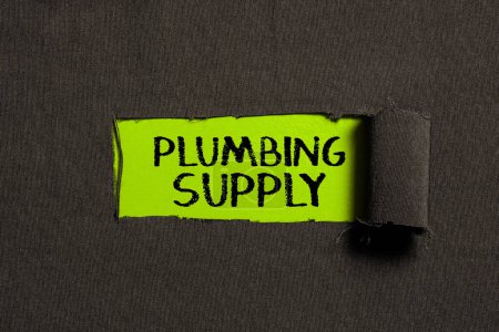 Photo for Hand writing sign Plumbing Supply, Business concept tubes or pipes connect plumbing fixtures and appliances - Royalty Free Image