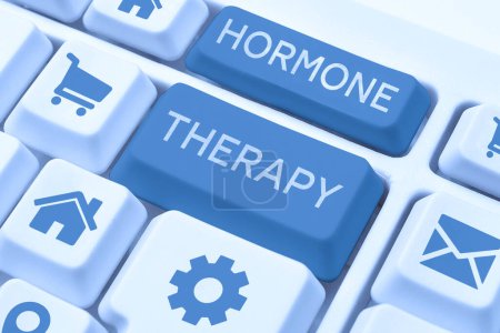 Foto de Signo de texto que muestra la terapia hormonal, Palabra para el tratamiento de la enfermedad con hormonas derivadas sintéticas - Imagen libre de derechos
