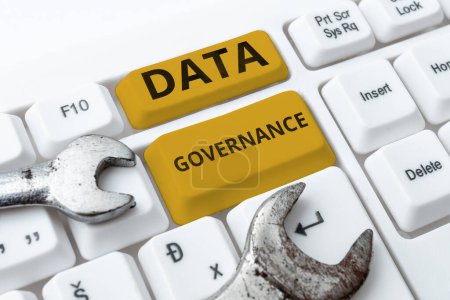 Foto de Subtítulos Conceptual Data Governance, Business showcase general management of key data resources in a company - Imagen libre de derechos