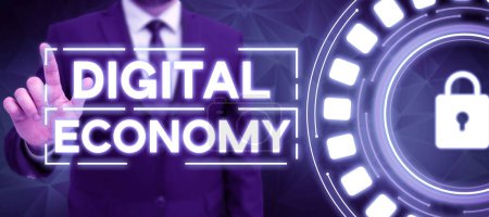 Foto de Señal que muestra Economía Digital, Idea de negocio actividades económicas que se basan en tecnologías digitales - Imagen libre de derechos