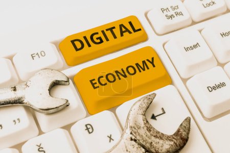 Foto de Leyenda conceptual Economía Digital, Negocios muestran actividades económicas que se basan en tecnologías digitales - Imagen libre de derechos
