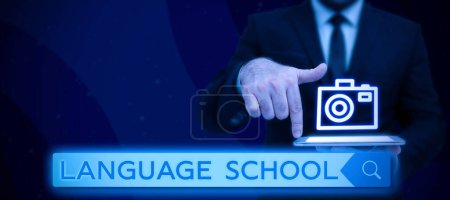 Photo for Hand writing sign Language School, Business concept educational institution where foreign languages are taught - Royalty Free Image
