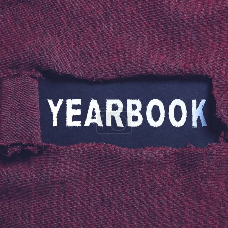 Photo for Writing displaying text Yearbook, Concept meaning publication compiled by graduating class as a record of the years activities - Royalty Free Image