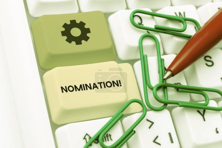 Photo for Text sign showing Nomination, Word Written on Formally Choosing someone Official Candidate for an Award - Royalty Free Image