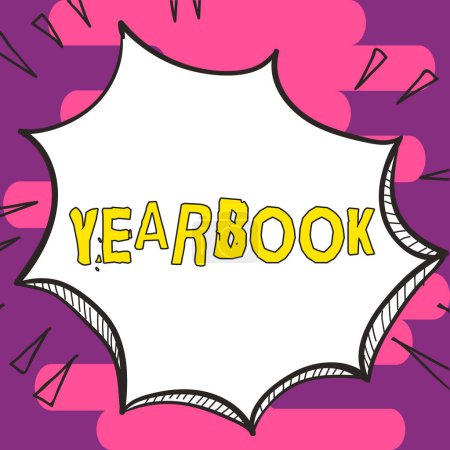 Photo for Sign displaying Yearbook, Conceptual photo publication compiled by graduating class as a record of the years activities - Royalty Free Image