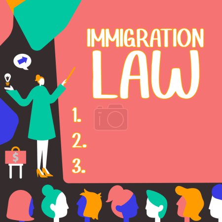 Foto de Inspiración que muestra la ley de inmigración de la muestra, los estatutos nacionales del acercamiento del negocio y los precedentes legales que gobiernan inmigración - Imagen libre de derechos