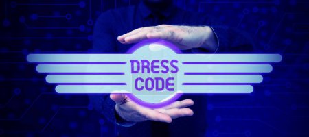 Photo for Hand writing sign Dress Code, Conceptual photo an accepted way of dressing for a particular occasion or group - Royalty Free Image