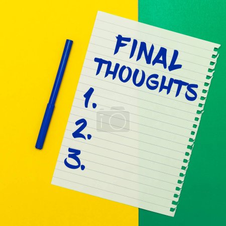 Leyenda conceptual Pensamientos finales, Concepto de negocio Conclusión Últimas recomendaciones de análisis Finale of idea