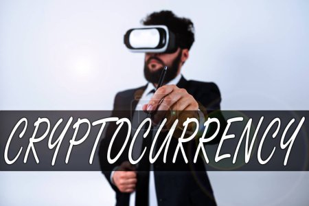 Photo for Text sign showing Cryptocurrency, Concept meaning form of currency that exists digitally has no central issuing - Royalty Free Image