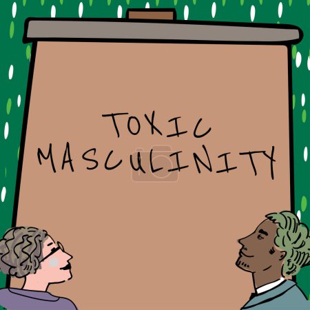 Foto de Exhibición conceptual Masculinidad tóxica, escaparate del negocio describe tipo represivo estrecho de ideas sobre el papel masculino del género - Imagen libre de derechos