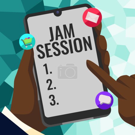 Photo for Text showing inspiration Jam Session, Concept meaning impromptu performance by a group of musicians - Royalty Free Image