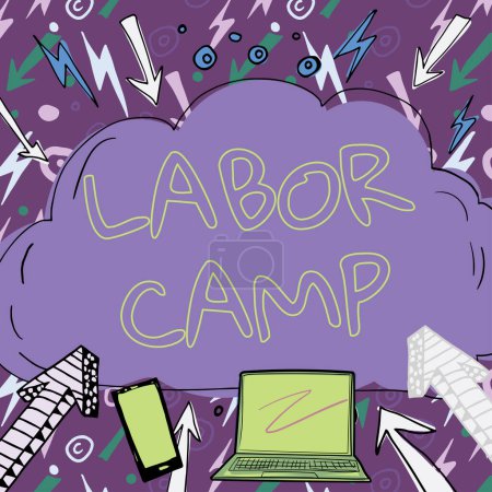Foto de Cartel que muestra Labor Camp, idea de negocio una colonia penal donde se realiza el trabajo forzado - Imagen libre de derechos