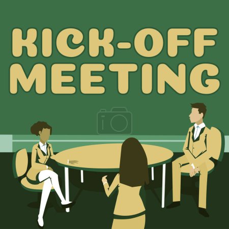 Téléchargez les photos : Rédaction du texte Kick Off Meeting, Business concept première rencontre avec l'équipe du projet et le client - en image libre de droit