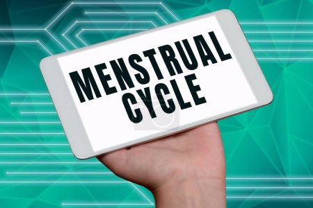 Foto de Texto que presenta el ciclo menstrual, foto conceptual ciclo mensual de cambios en los ovarios y el revestimiento del útero - Imagen libre de derechos