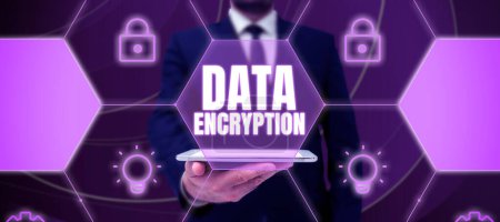 Photo for Sign displaying Data Encryption, Word for Conversion of data into code for compression or security - Royalty Free Image
