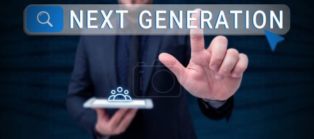 Photo for Hand writing sign Next Generation, Business showcase product that has been developed using the latest technology - Royalty Free Image