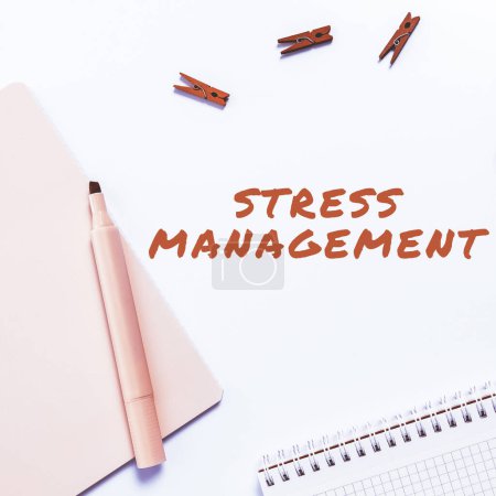 Photo for Text sign showing Stress Management, Business approach Meditation Therapy Relaxation Positivity Healthcare - Royalty Free Image